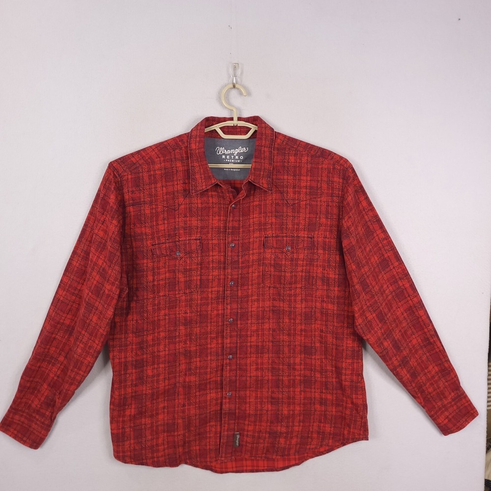 Wrangler Mens Retro Premium Red Southwestern XXL Long Sleeve Snap NEW